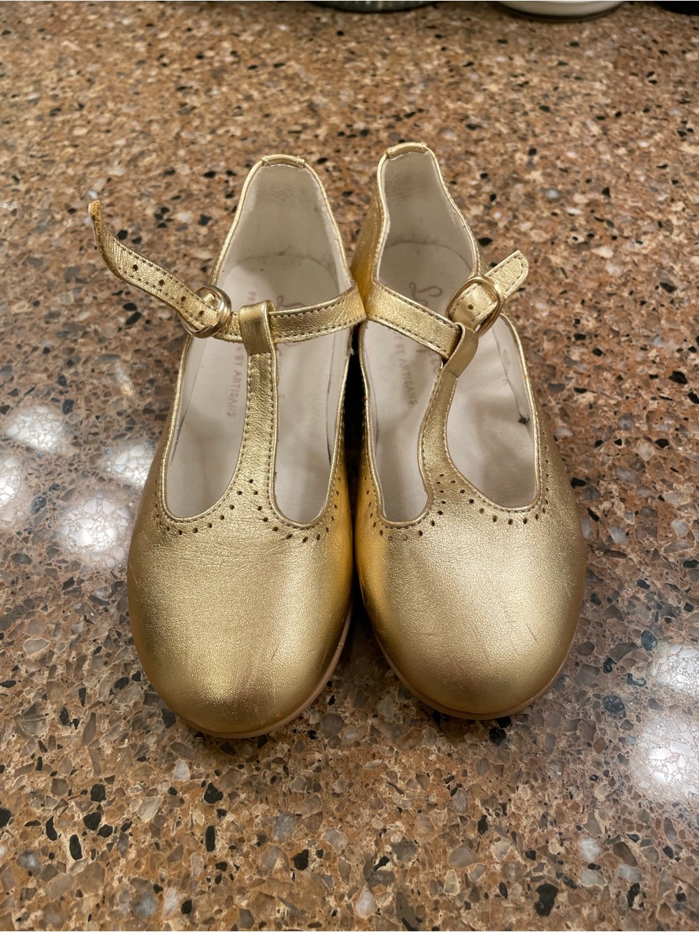 La Coqueta Gold T-Strap Dress Shoes